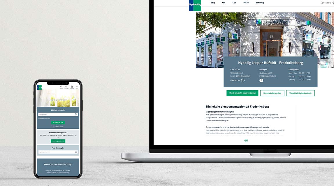 Mobile and laptop mockup of Nybolig website