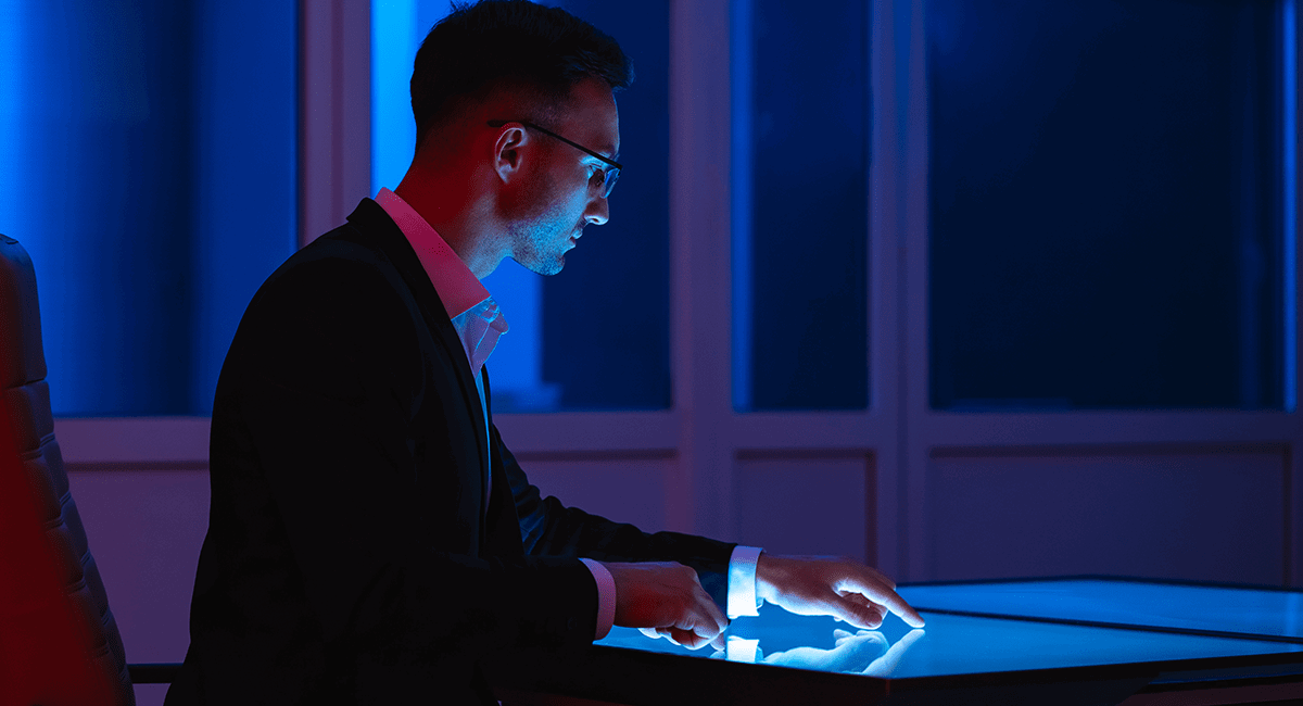 Man working on a touchscreen table