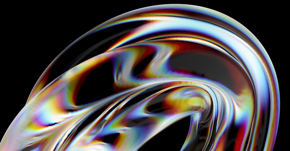 A vibrant abstract swirl of colors set against a deep black background, creating a striking visual contrast.