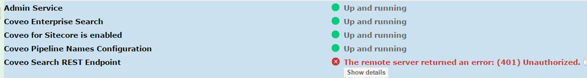 Coveo&rsquo;s diagnostics page