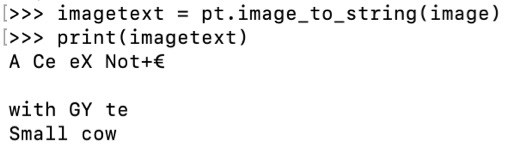 output from running the tesseract OCR engine